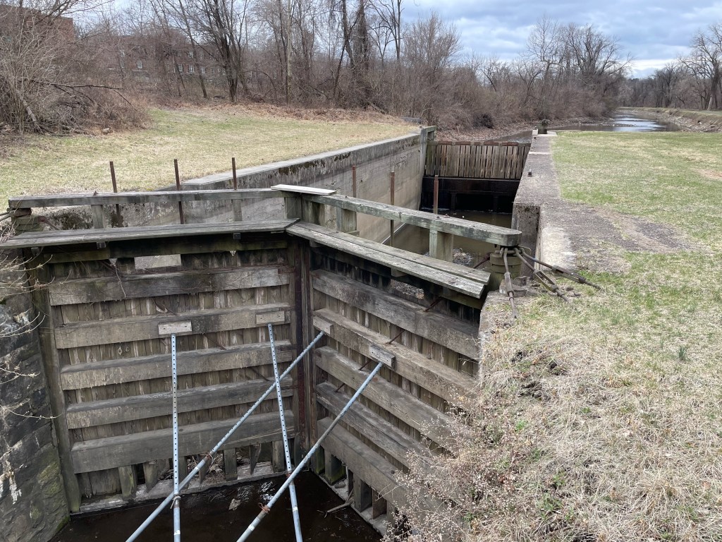 A wooden lock on the Lehigh Canal. 